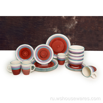 обеденный сервиз посельский семейный набор посуды с ручной росписью